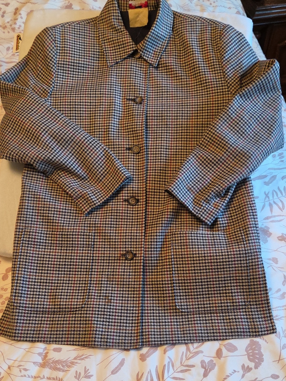 Alia Multi-Color Houndstooth Button-Front Long Blazer Jacket